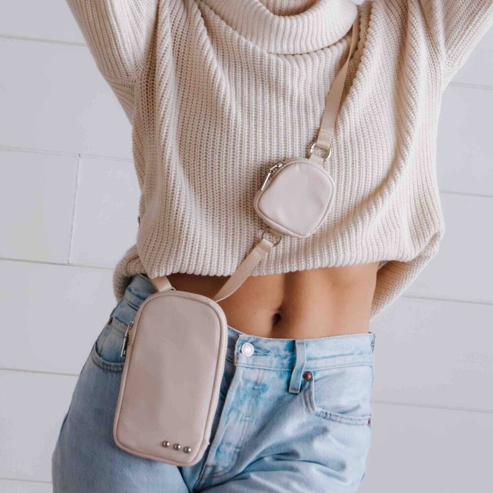 Cream Nylon Crossbody Phone Bag with Pouch